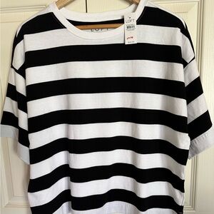LOFT Black and White Striped Tee Lg